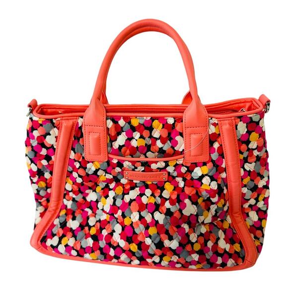 Vera Bradley Handbag Quilted Tote Satchel Multicolor Dots Coral Colorful Colors - Picture 1 of 5